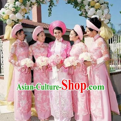 Top Grade Asian Vietnamese Traditional Dress, Vietnam National Princess Ao Dai Dress, Vietnam Bride Pink Ao Dai Cheongsam Dress Clothing for Woman