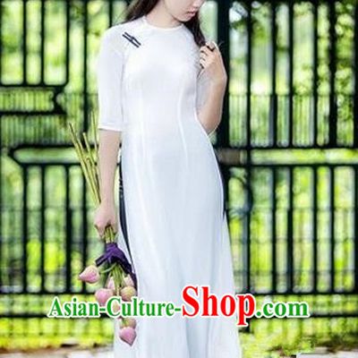 Top Grade Asian Vietnamese Traditional Dress, Vietnam National Princess Ao Dai Dress, Vietnam White Ao Dai Cheongsam Dress Clothing for Woman
