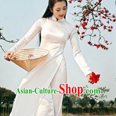 Top Grade Asian Vietnamese Traditional Dress, Vietnam National Princess Ao Dai Dress, Vietnam White Ao Dai Cheongsam Dress Clothing for Woman