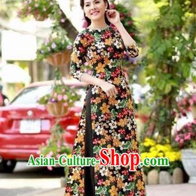 Traditional Top Grade Asian Vietnamese Dress, Vietnam National Female Ao Dai Dress Women Printing Cheongsam Clothing
