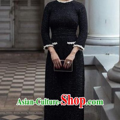 Traditional Top Grade Asian Vietnamese Dress, Vietnam National Female Ao Dai Dress Women Black Suit Cheongsam Clothing