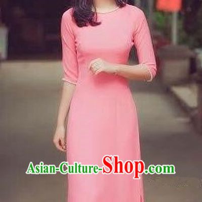 Traditional Top Grade Asian Vietnamese Dress, Vietnam National Female Ao Dai Dress Women Pink Ao Dai Suit Cheongsam Clothing