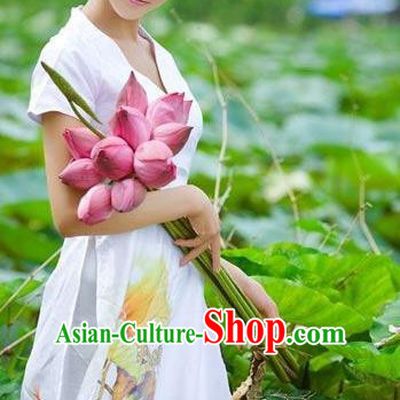 Traditional Top Grade Asian Vietnamese Dress, Vietnam National Female Ao Dai Dress Women Printing Lotus Ao Dai Cheongsam Clothing