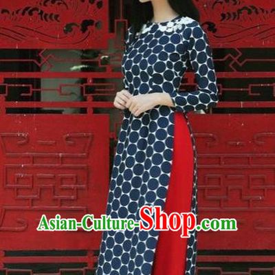 Traditional Top Grade Asian Vietnamese Dress, Vietnam National Female Ao Dai Dress Women Navy Ao Dai Cheongsam Clothing
