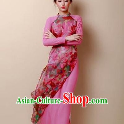 Traditional Top Grade Asian Vietnamese Dress, Vietnam National Female Handmade Ao Dai Dress Women Bride Pink Dress Ao Dai Cheongsam Clothing