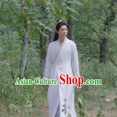 Chinese Ancient Tang Dynasty Taoist Priest Costume and Headwear, Fighter of the Destiny Traditional Chinese Ancient Taoism Swordsman Clothing Complete Set for Men