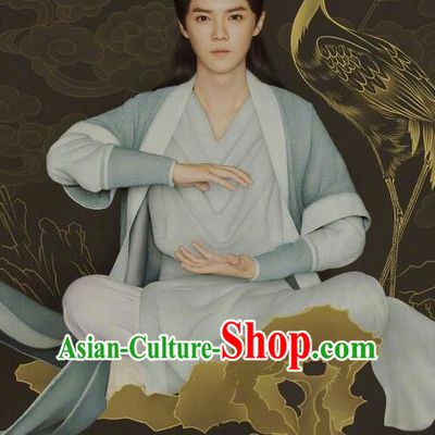Chinese Ancient Tang Dynasty Swordsman Costume and Headwear Complete Set, Fighter of the Destiny Traditional Chinese Ancient Hero Clothing for Men