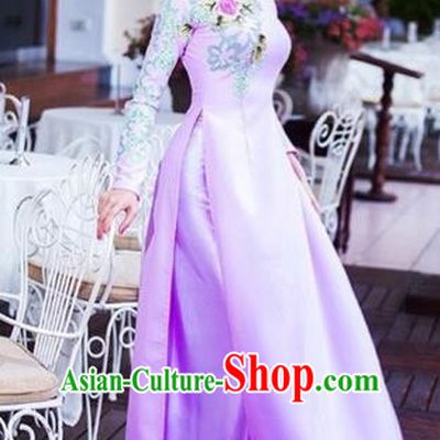 Traditional Top Grade Asian Vietnamese Costumes, Vietnam National Female Handmade Ao Dai Dress Bride Wedding Cheongsam Clothing for Women