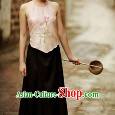 Traditional Top Grade Asian Vietnamese Costumes, Vietnam National Female Handmade Ao Dai Pink Bellyband for Women
