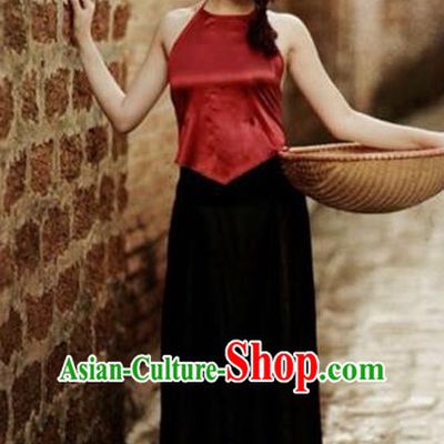 Traditional Top Grade Asian Vietnamese Costumes, Vietnam National Female Handmade Ao Dai Red Bellyband for Women