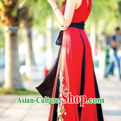 Traditional Top Grade Asian Vietnamese Costumes, Vietnam National Female Handmade Red Chiffon Ao Dai Dress Cheongsam Clothing for Women