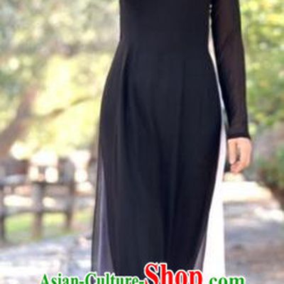 Traditional Top Grade Asian Vietnamese Costumes, Vietnam National Female Handmade Black Ao Dai Dress Cheongsam Clothing for Women