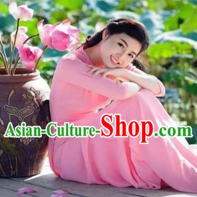 Traditional Top Grade Asian Vietnamese Costumes Dance Dress, Vietnam National Female Handmade Wedding Pink Ao Dai Dress Cheongsam Clothing for Women