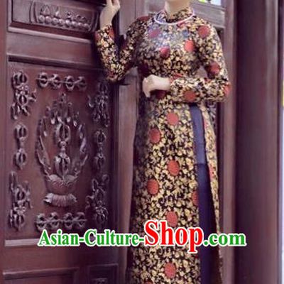Traditional Top Grade Asian Vietnamese Costumes Dance Dress, Vietnam National Female Handmade Queen Printing Ao Dai Dress Cheongsam Clothing for Women