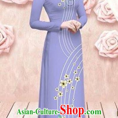 Traditional Top Grade Asian Vietnamese Costumes Dance Dress, Vietnam National Female Handmade Queen Printing Purple Chiffon Ao Dai Dress Cheongsam Clothing for Women