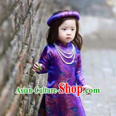 Traditional Top Grade Asian Vietnamese Costumes Dance Dress, Vietnam National Children Ao Dai Dress Cheongsam Clothing for Girls