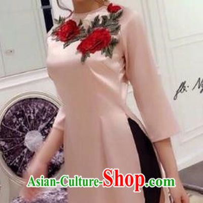 Traditional Top Grade Asian Vietnamese Costumes Dance Dress, Vietnam National Ao Dai Dress Embroidered Rose Cheongsam Clothing for Women