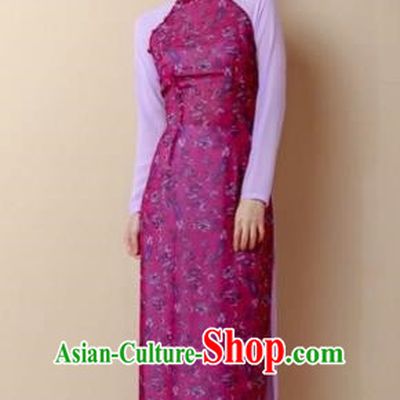 Traditional Top Grade Asian Vietnamese Costumes Dance Dress, Vietnam National Women Ao Dai Dress Rose Cheongsam Clothing
