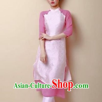 Traditional Top Grade Asian Vietnamese Costumes Dance Dress, Vietnam National Women Ao Dai Dress Pink Cheongsam Clothing