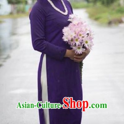 Traditional Top Grade Asian Vietnamese Costumes Dance Dress, Vietnam National Women Ao Dai Dress Purple Cheongsam Clothing