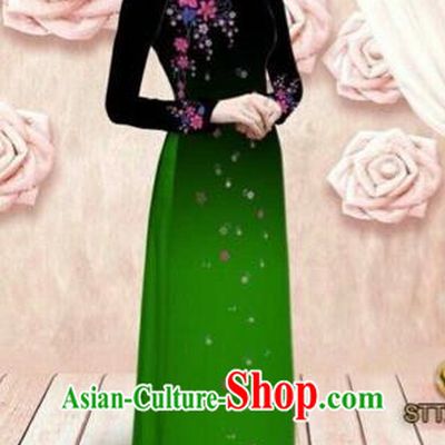 Traditional Top Grade Asian Vietnamese Costumes Dance Dress, Vietnam National Female Handmade Green Ao Dai Dress Cheongsam Clothing for Women