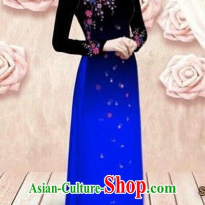 Traditional Top Grade Asian Vietnamese Costumes Dance Dress, Vietnam National Female Handmade Blue Ao Dai Dress Cheongsam Clothing for Women