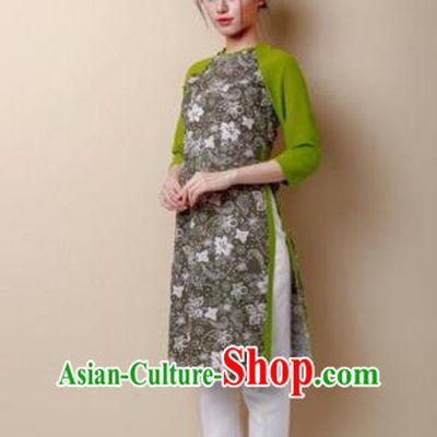 Traditional Top Grade Asian Vietnamese Costumes Dance Dress, Vietnam National Female Handmade Green Ao Dai Dress Cheongsam Clothing for Women
