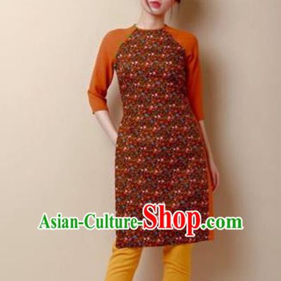 Traditional Top Grade Asian Vietnamese Costumes Dance Dress, Vietnam National Female Handmade Orange Ao Dai Dress Cheongsam Clothing for Women
