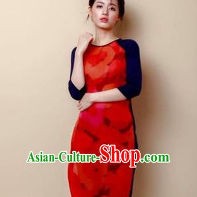 Traditional Top Grade Asian Vietnamese Costumes Dance Dress, Vietnam National Female Handmade Red Ao Dai Dress Cheongsam Clothing for Women