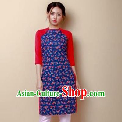 Traditional Top Grade Asian Vietnamese Costumes Dance Dress, Vietnam National Female Handmade Navy Ao Dai Dress Cheongsam Clothing for Women