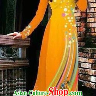 Traditional Top Grade Asian Vietnamese Costumes Handmade Dance Dress, Vietnam National Female Printing Orange Ao Dai Dress Cheongsam Clothing for Women