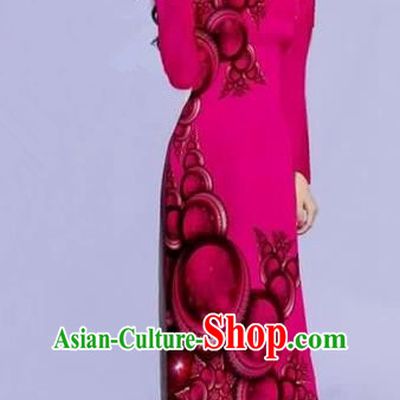 Traditional Top Grade Asian Vietnamese Costumes Dance Dress, Vietnam National Female Printing Rose Ao Dai Dress Cheongsam Clothing for Women