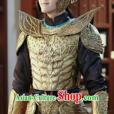Traditional Chinese Ancient Tang Dynasty General Helmet and Armour Complete Set, Fighter of the Destiny Ancient Soldier Corselet Clothing for Men
