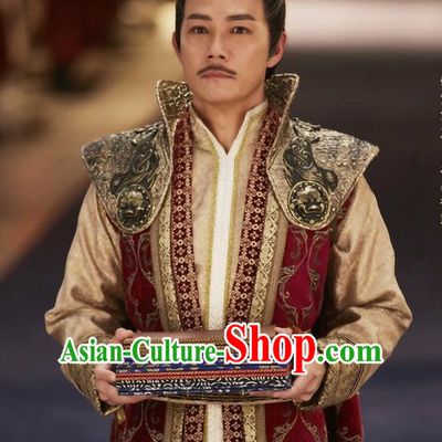 Traditional Chinese Ancient Tang Dynasty Minister Costumes and Headpiece Complete Set, Fighter of the Destiny Ancient Chancellor Clothing for Men