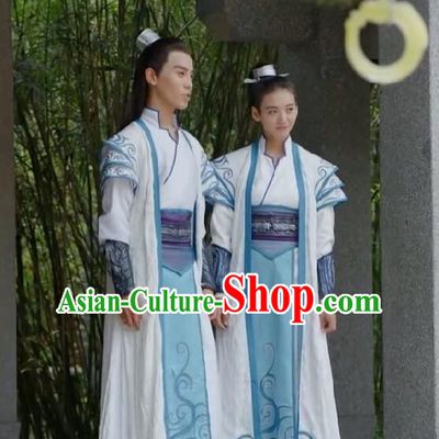 Traditional Chinese Ancient Tang Dynasty Taoist Priest Costumes and Headpiece Complete Set, Fighter of the Destiny Ancient Swordsman Clothing for Men for Women