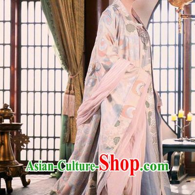 Traditional Chinese Ancient Princess Consort Costumes and Handmade Headpiece Complete Set, The Glory of Tang Dynasty Senior Concubine Trailing Dress Clothing for Women