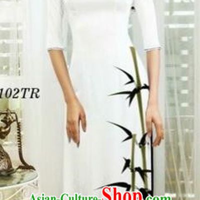 Traditional Top Grade Asian Vietnamese Costumes Dance Dress, Vietnam National Female Ink Painting Printing Bamboo White Ao Dai Dress Cheongsam Clothing for Women
