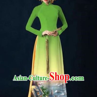 Traditional Top Grade Asian Vietnamese Costumes Dance Dress, Vietnam National Women Ao Dai Dress Printing View Green Cheongsam Clothing