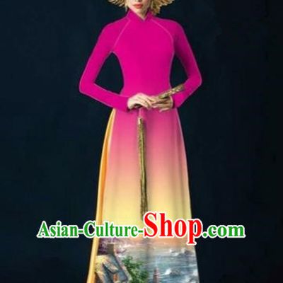 Traditional Top Grade Asian Vietnamese Costumes Dance Dress, Vietnam National Women Ao Dai Dress Printing View Rose Cheongsam Clothing