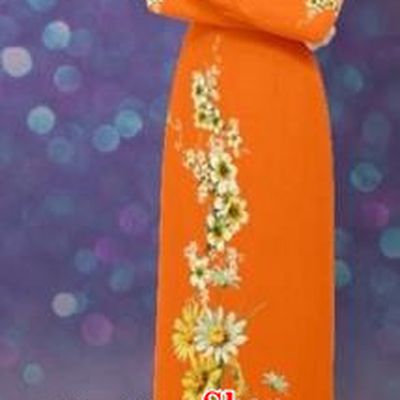 Traditional Top Grade Asian Vietnamese Costumes Dance Dress, Vietnam National Women Ao Dai Dress Printing Daisy Flowers Long Orange Cheongsam Clothing