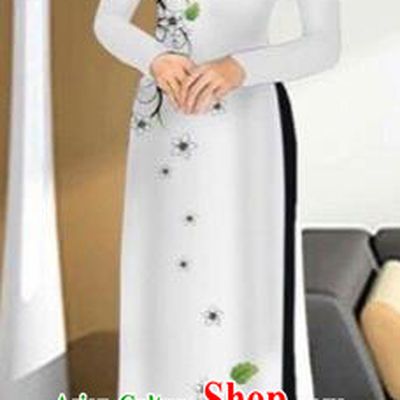 Traditional Top Grade Asian Vietnamese Costumes Handmade White Full Dress and Pants, Vietnam National Ao Dai Dress Etiquette Qipao for Women