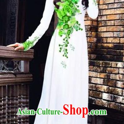 Traditional Top Grade Asian Vietnamese Costumes Dance Dress, Vietnam National Women Ao Dai Dress Printing Flowers Cheongsam Clothing
