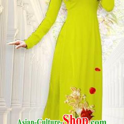 Traditional Top Grade Asian Vietnamese Costumes, Vietnam National Ao Dai Dress Printing Flowers Grass Greet Qipao for Women