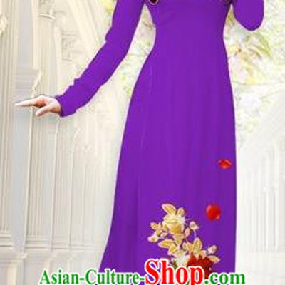 Traditional Top Grade Asian Vietnamese Costumes, Vietnam National Ao Dai Dress Printing Flowers Purple Qipao for Women