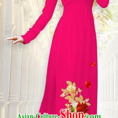Traditional Top Grade Asian Vietnamese Costumes, Vietnam National Ao Dai Dress Printing Flowers Rosy Qipao for Women