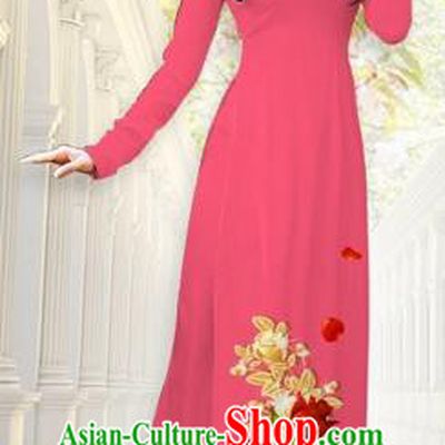 Traditional Top Grade Asian Vietnamese Costumes, Vietnam National Ao Dai Dress Printing Flowers Watermelon Red Qipao for Women