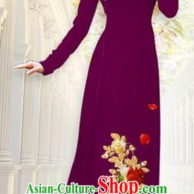 Traditional Top Grade Asian Vietnamese Costumes, Vietnam National Ao Dai Dress Printing Flowers Amaranth Qipao for Women
