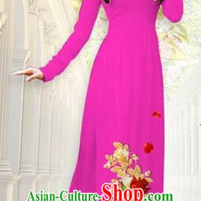 Traditional Top Grade Asian Vietnamese Costumes, Vietnam National Ao Dai Dress Printing Flowers Dusty Pink Qipao for Women