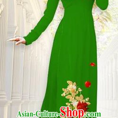 Traditional Top Grade Asian Vietnamese Costumes, Vietnam National Ao Dai Dress Printing Flowers Green Qipao for Women