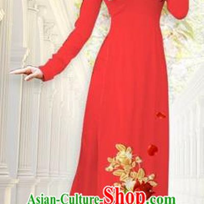 Traditional Top Grade Asian Vietnamese Costumes, Vietnam National Ao Dai Dress Printing Flowers Red Qipao for Women